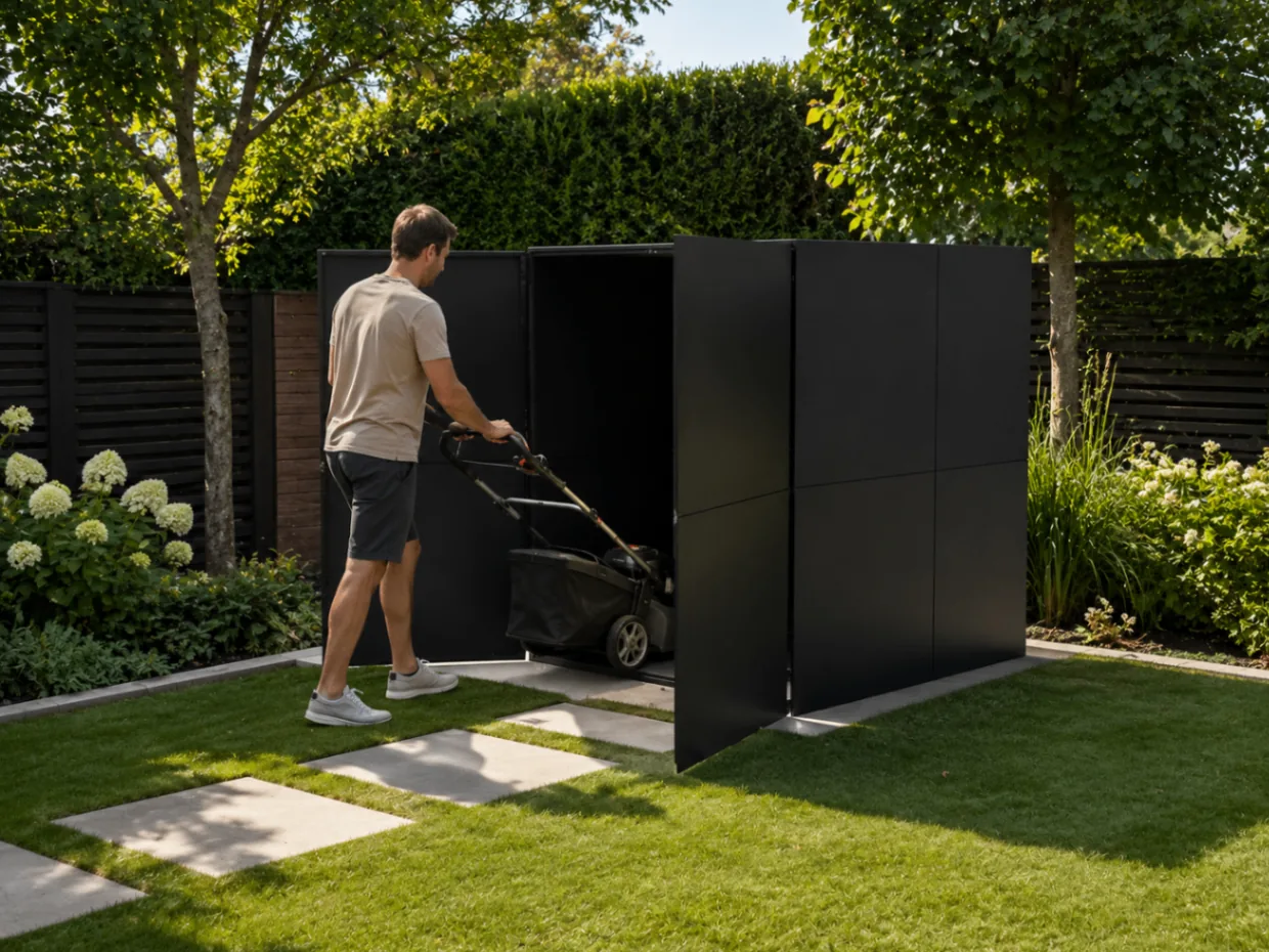 RO. modulaire tuinberging met grasmaaier