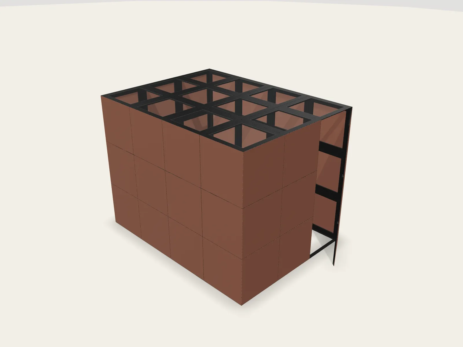 Tall garden shed, 3×4×3 modules with skylight