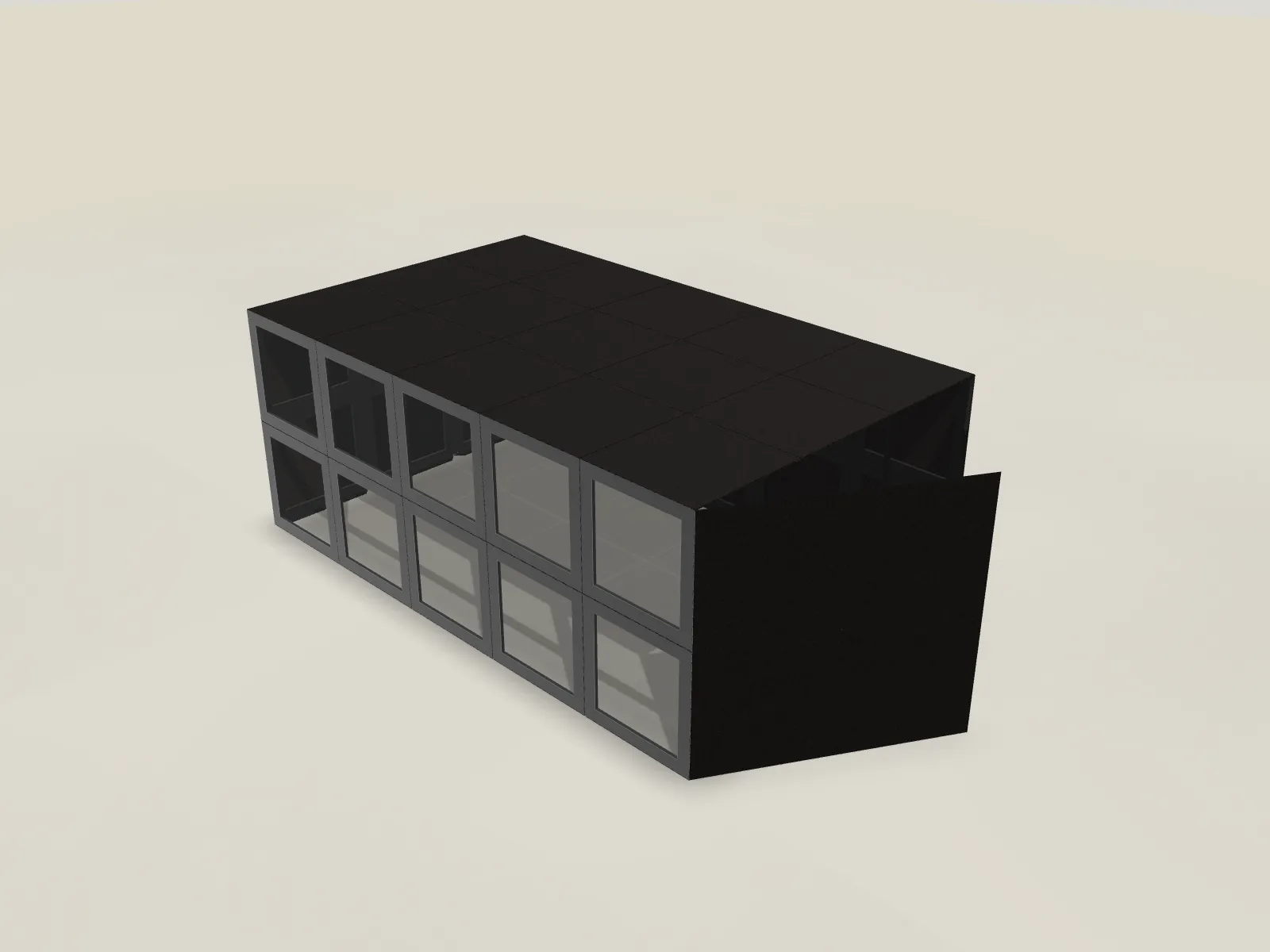 Lage berging 2x5x3  modules met glazen wand